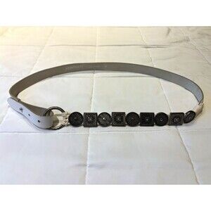 : Antoniazzi Firenze White Leather Belt Silver Medallion Conchos‎ Size M Italy